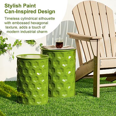 Glitzhome Outdoor Side Tables Set Of 2, Decorative Garden Stools/accent Table/plant Stand
