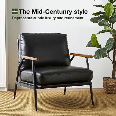 Glitzhome Mid-century Leatherette Accent Armchair