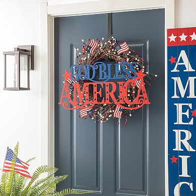 Glitzhome 24"l Metal Patriotic "god Bless America" Wall Decor Sign