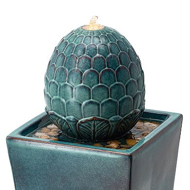 Glitzhome Ceramic Outdoor Water Fountain With Led Light