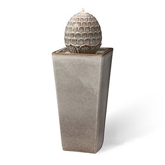 Glitzhome Oversized Artichoke Pedestal Outdoor Ceramic Fountain with LED Light