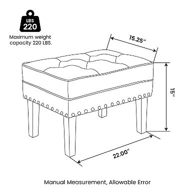 Glitzhome Mid-century Leatherette Button-tufted Ottoman Bench