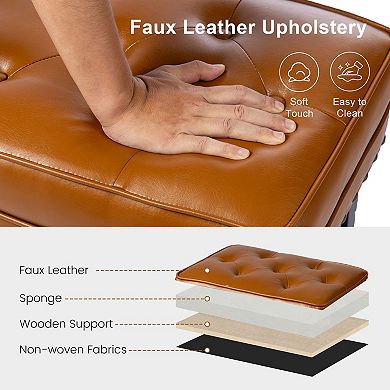 Glitzhome Mid-century Leatherette Button-tufted Ottoman Bench