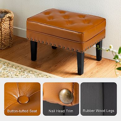 Glitzhome Mid-century Leatherette Button-tufted Ottoman Bench