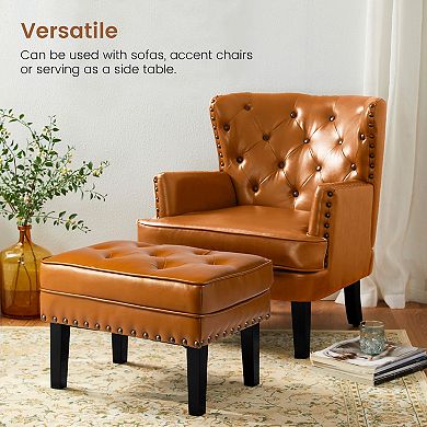 Glitzhome Mid-century Leatherette Button-tufted Ottoman Bench