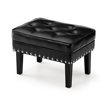 Glitzhome Mid-century Leatherette Button-tufted Ottoman Bench