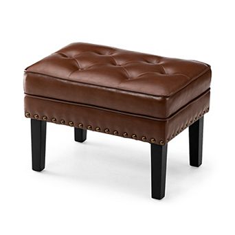 Glitzhome Mid-century Leatherette Button-tufted Ottoman Bench