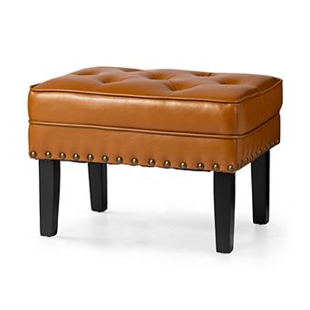 Glitzhome Mid-century Leatherette Button-tufted Ottoman Bench