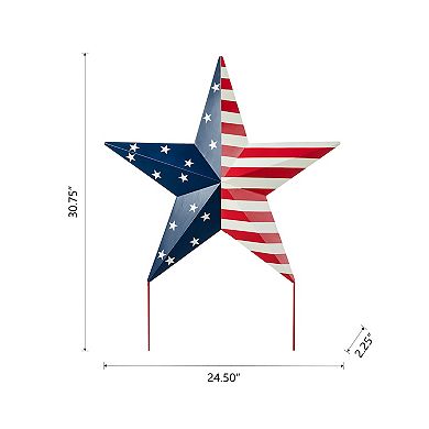 Glitzhome 30.75"h Metal Patriotic Star Yardstake