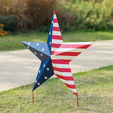 Glitzhome 30.75"h Metal Patriotic Star Yardstake