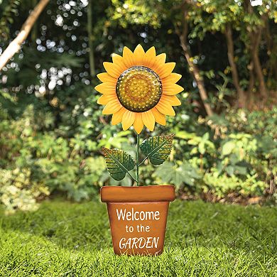 Glitzhome Metal Garden Stake, Sunflower Yard Sign Stake
