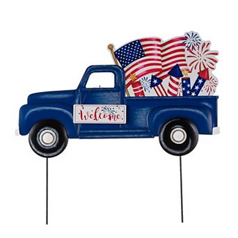 Glitzhome 23.75"h Metal Truck Patriotic Garden Yard Signs With Stake