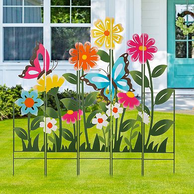 Glitzhome 40 Inch Garden Stakes, Flower Butterfly Yard Sign Stake