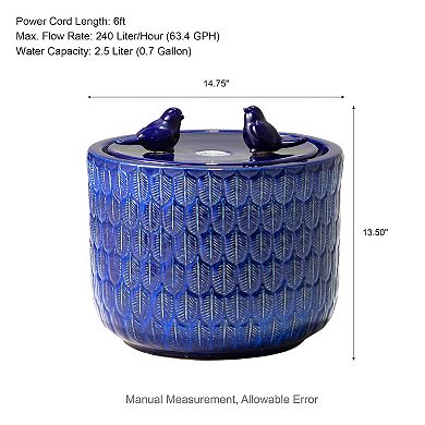 Glitzhome Outdoor Ceramic Garden Water Fountain With Led Lights
