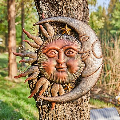 Glitzhome Metal Garden Stake, Sun And Moon Yard Sign Stake