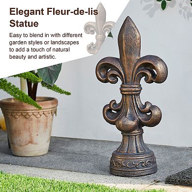 Glitzhome Fleur De Lis Garden Statue Mgo Outdoor Decration, 21.25" H