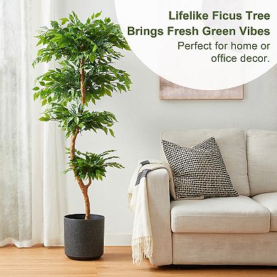 Glitzhome 5ft Artificial Ficus Tree In Pot