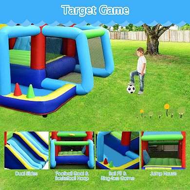Inflatable Jumping Castle Bounce House With Dual Slides And 480w Blower