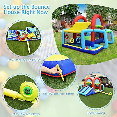 Inflatable Jumping Castle Bounce House With Dual Slides And 480w Blower