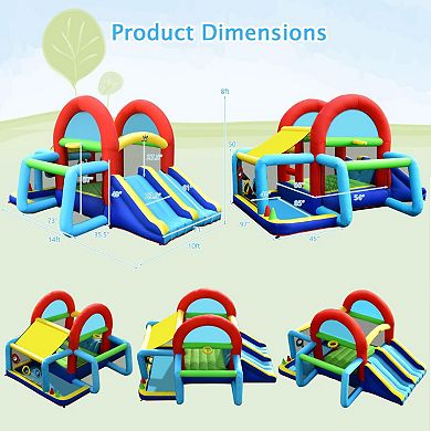 Inflatable Jumping Castle Bounce House With Dual Slides And 480w Blower