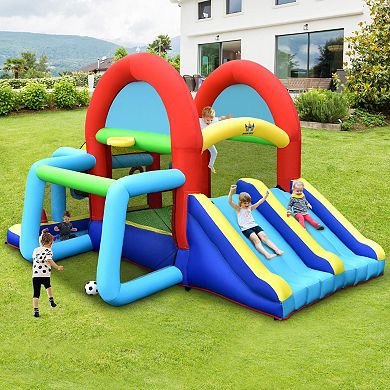 Inflatable Jumping Castle Bounce House With Dual Slides And 480w Blower