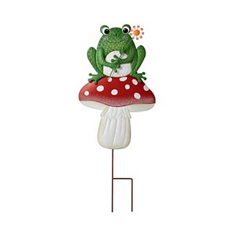 Glitzhome Mushroom And Frog Garden Stake, Metal Yard Sign Stake