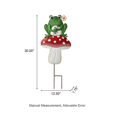 Glitzhome Mushroom And Frog Garden Stake, Metal Yard Sign Stake