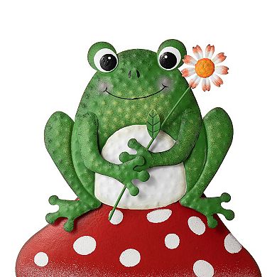 Glitzhome Mushroom And Frog Garden Stake, Metal Yard Sign Stake
