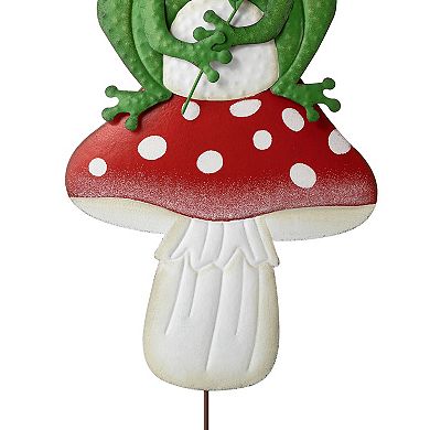 Glitzhome Mushroom And Frog Garden Stake, Metal Yard Sign Stake