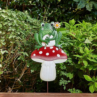 Glitzhome Mushroom And Frog Garden Stake, Metal Yard Sign Stake
