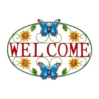 Glitzhome 23.75"l Outdoor Metal Welcome Butterfly Wall Decor