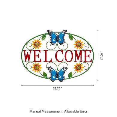 Glitzhome 23.75"l Outdoor Metal Welcome Butterfly Wall Decor
