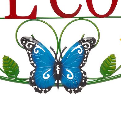 Glitzhome 23.75"l Outdoor Metal Welcome Butterfly Wall Decor
