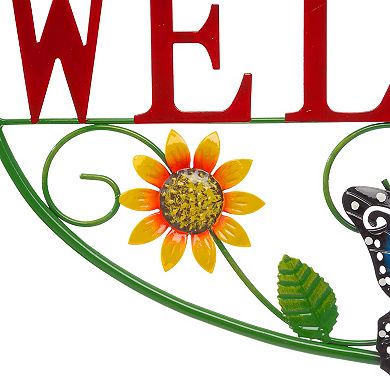 Glitzhome 23.75"l Outdoor Metal Welcome Butterfly Wall Decor