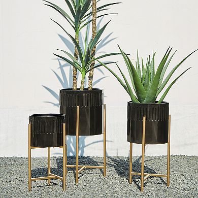 Glitzhome Set Of 3 Mid Century Plant Stand With Pot