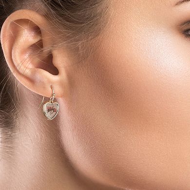 Bella Uno Worn Gold Cubic Zirconia Stud & Pink Pressed Flower Heart Dangle Earring 2-piece Set