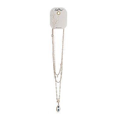 Bella Uno Worn Gold Multi-strand Blue Pressed Flower Faux Toggle Necklace