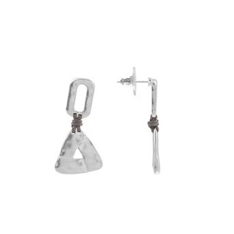 Bella Uno Worn Silver Triangle Charm Post Earrings