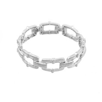 Bella Uno Worn Silver Organic Rectangular Link Stretch Bracelet