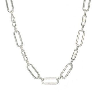 Bella Uno Worn Silver Hammered Paperclip Necklace