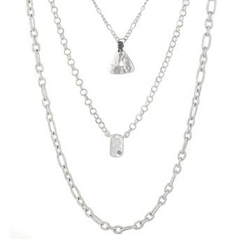 Bella Uno Worn Silver Multi-strand Link Chain Necklace