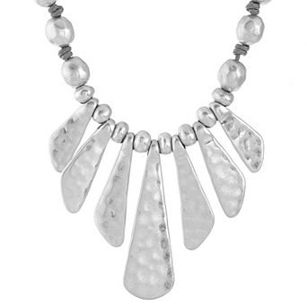 Bella Uno Worn Silver Graduated Fan Frontal Necklace