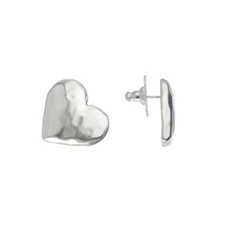 Bella Uno Worn Silver Hammered Heart Stud Earrings