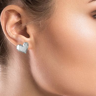 Bella Uno Worn Silver Hammered Heart Stud Earrings
