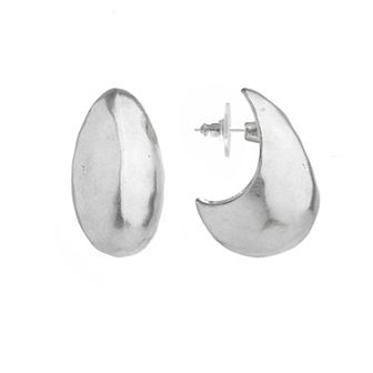 Bella Uno Worn Silver Hammered Chunky Teardrop Hoop Earrings