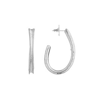 Bella Uno Worn Silver Hammered J-Hoop Earrings
