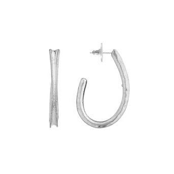 Bella Uno Worn Silver Hammered J-Hoop Earrings