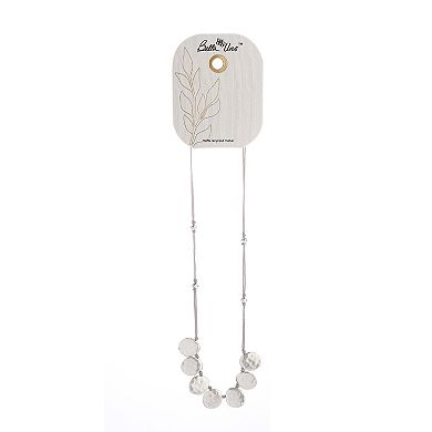 Bella Uno Worn Silver Metal Disc Corded Frontal Necklace