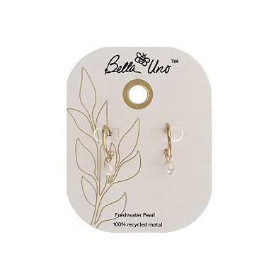 Bella Uno Worn Gold Freshwater Pearl Charm Hoop Earrings
