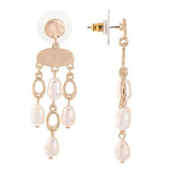 Bella Uno Worn Gold Freshwater Cultured Pearl Chandelier Dangle Earrings